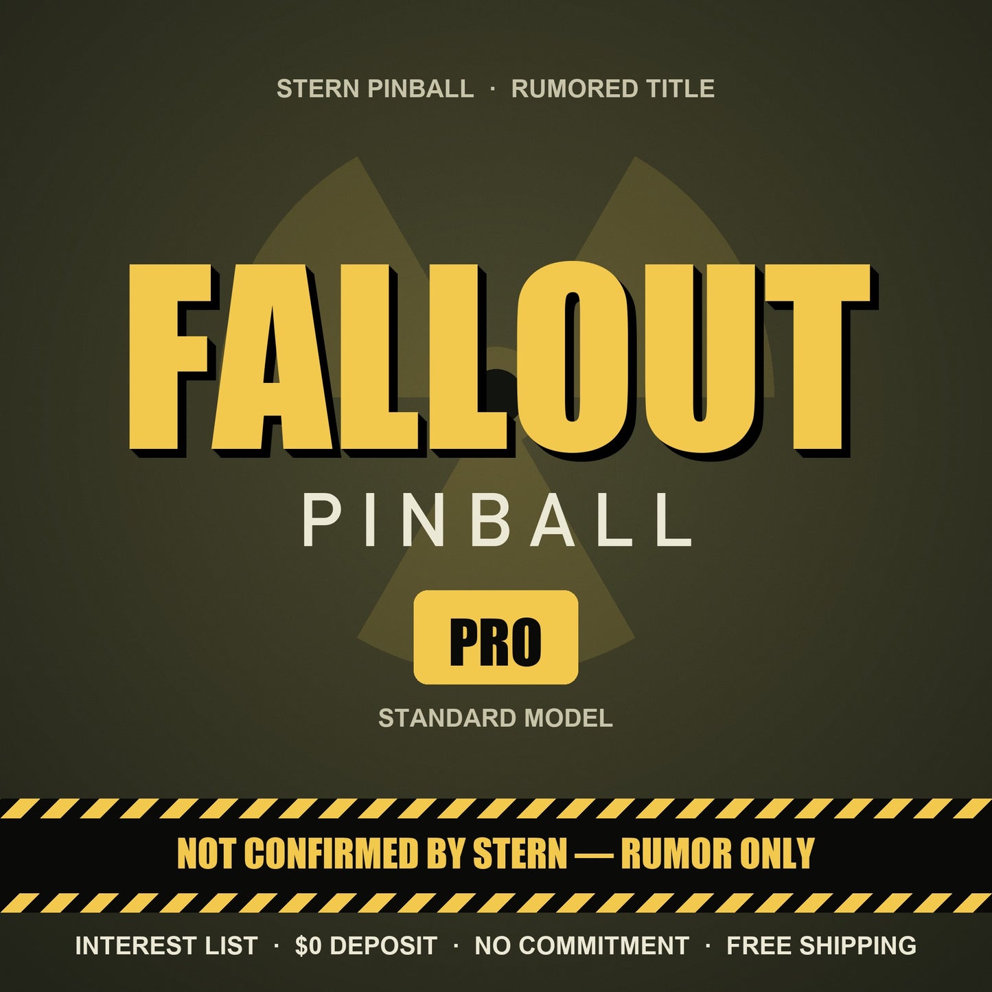 Fallout Pro pinball interest list — rumored Stern title, not confirmed