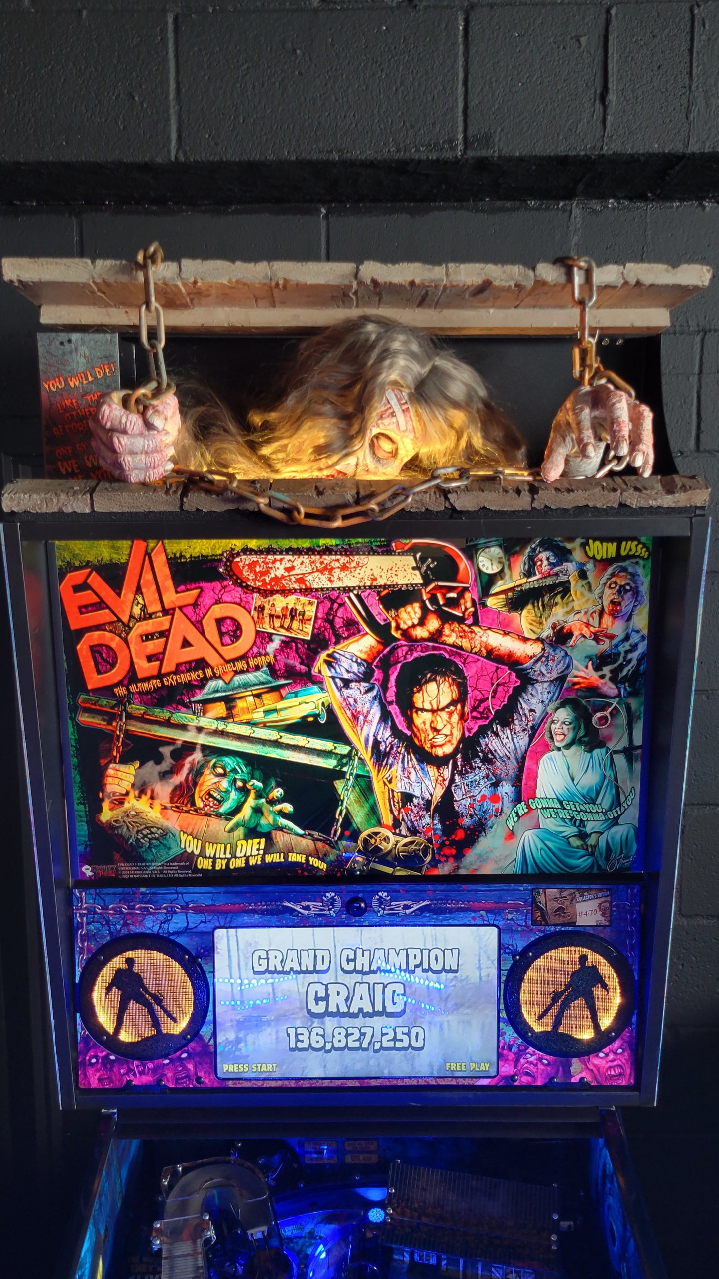 Spooky Evil Dead Pinball with Topper and Butter Cabinet
